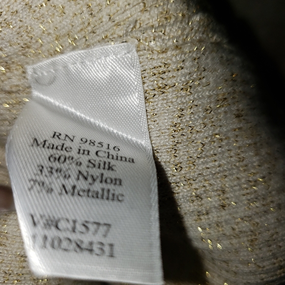 NWOT Coldwater Creek cream & gold metallic mock neck silk sweater Womens… - Picture 7 of 7